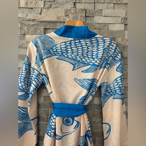 Blue Fish Swimsuit Bathing Suit Coverup Kimono Mini Dress Small - Picture 8 of 11